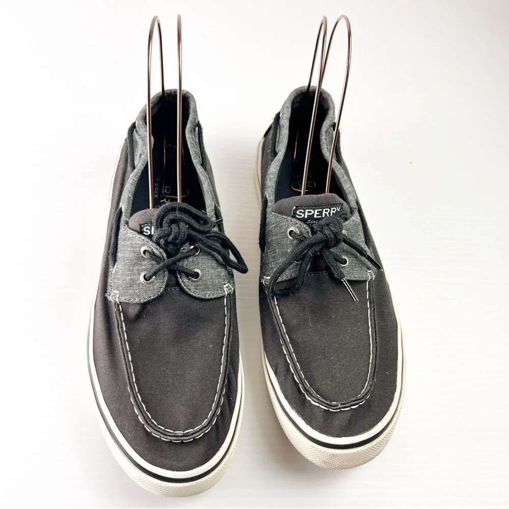 Sperry Loafer Men's 12 Grey Black Cutter 2-Eye Boat Canvas Slip On Casual Shoe